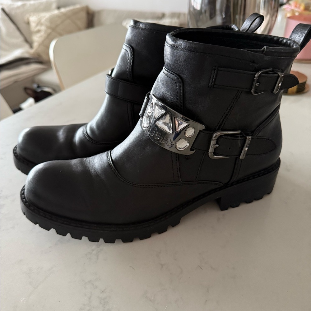 Liu Jo Black Combat Boots with Buckle and Chunky Heel